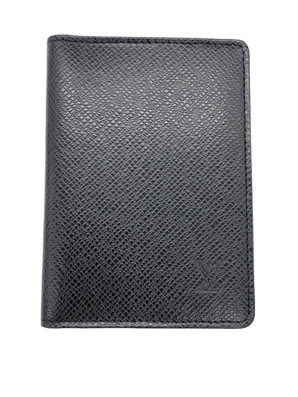 LOUIS VUITTON Porte Wallet Cartes Taiga Leather Black Solid